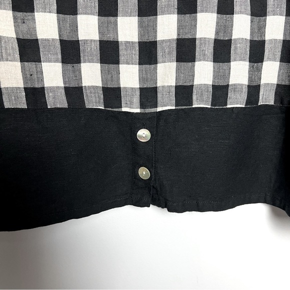 Toofan 100% Linen Black and Natural Checkered Block Print Lagenlook Artsy Top - Picture 9 of 11